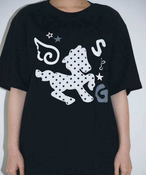 SLEEKGLOW（スリック グロウ）の「ドットポニーアップリケTシャツ[ブラック]（Tシャツ/カットソー・レディース・その他・FREE）」の6枚目の写真