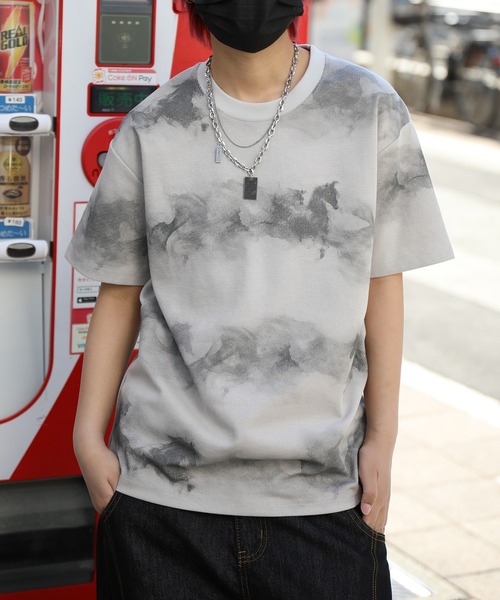 HOOK(フック)の「HOOK 横段タイダイ T (SS)(Tシャツ/カットソー・メンズ・ホワイト/ベージュ・M/L)」の1枚目の写真