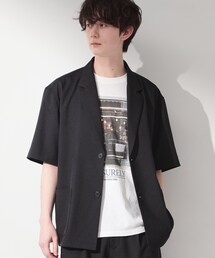 THE SHOP TK  | リラックスワイド 5分袖ジャケット セットアップ可／洗濯機OK(テーラードジャケット)