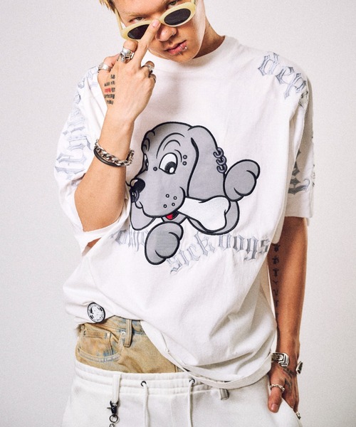 GALFY（ガルフィー）の「【GALFY】病みに還りしTシャツ / 【ガルフィー】ロゴダメージ半袖Tシャツ（Tシャツ/カットソー・メンズ・チャコール/ライトグレー/ホワイト・L/XL）」の2枚目の写真