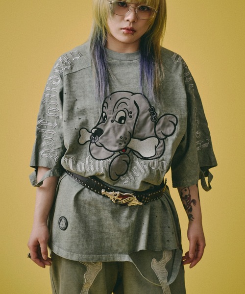GALFY（ガルフィー）の「【GALFY】病みに還りしTシャツ / 【ガルフィー】ロゴダメージ半袖Tシャツ（Tシャツ/カットソー・メンズ・チャコール/ライトグレー/ホワイト・L/XL）」の19枚目の写真
