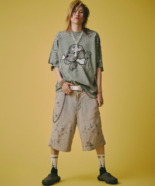 GALFY（ガルフィー）の「【GALFY】病みに還りしTシャツ / 【ガルフィー】ロゴダメージ半袖Tシャツ（Tシャツ/カットソー・メンズ・チャコール/ライトグレー/ホワイト・L/XL）」の17枚目の写真