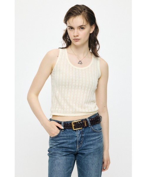 MOUSSY(マウジー)の「【セットアップ対応】EYELET KNIT タンクトップ(タンクトップ・レディース・ネイビー/イエロー/アイボリー・FREE)」の2枚目の写真