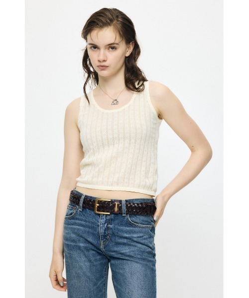 MOUSSY(マウジー)の「【セットアップ対応】EYELET KNIT タンクトップ(タンクトップ・レディース・ネイビー/イエロー/アイボリー・FREE)」の7枚目の写真