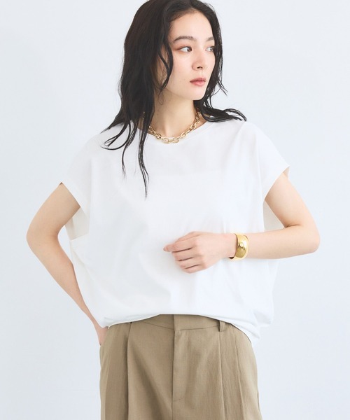 BARNYARDSTORM(バンヤードストーム)の「BARNYARDSTORM / GIZAコットンフレンチTシャツ【汗ジミ軽減】(Tシャツ/カットソー・レディース・ライトブラウン/チャコールグレー/ホワイト/ベージュ・M/S)」の2枚目の写真