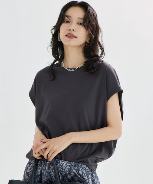 BARNYARDSTORM(バンヤードストーム)の「BARNYARDSTORM / GIZAコットンフレンチTシャツ【汗ジミ軽減】(Tシャツ/カットソー・レディース・ライトブラウン/チャコールグレー/ホワイト/ベージュ・M/S)」の1枚目の写真