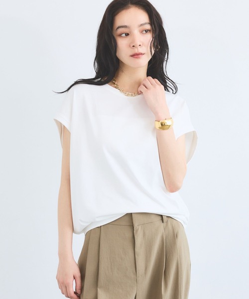 BARNYARDSTORM(バンヤードストーム)の「BARNYARDSTORM / GIZAコットンフレンチTシャツ【汗ジミ軽減】(Tシャツ/カットソー・レディース・ライトブラウン/チャコールグレー/ホワイト/ベージュ・M/S)」の8枚目の写真