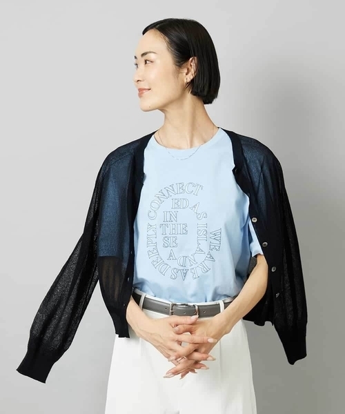 MICHEL KLEIN(ミッシェル・クラン)の「ホールガーメント®シアークルーネックカーディガン(その他アウター・レディース・ブルー/ブラック・38/40)」の3枚目の写真