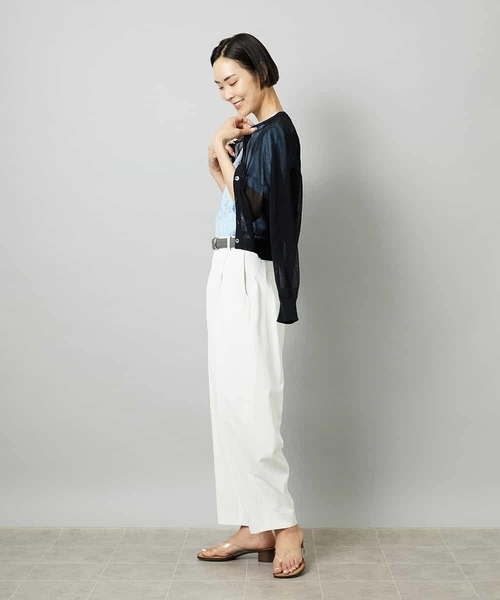 MICHEL KLEIN(ミッシェル・クラン)の「ホールガーメント®シアークルーネックカーディガン(その他アウター・レディース・ブルー/ブラック・38/40)」の4枚目の写真