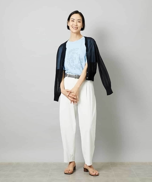 MICHEL KLEIN(ミッシェル・クラン)の「ホールガーメント®シアークルーネックカーディガン(その他アウター・レディース・ブルー/ブラック・38/40)」の5枚目の写真
