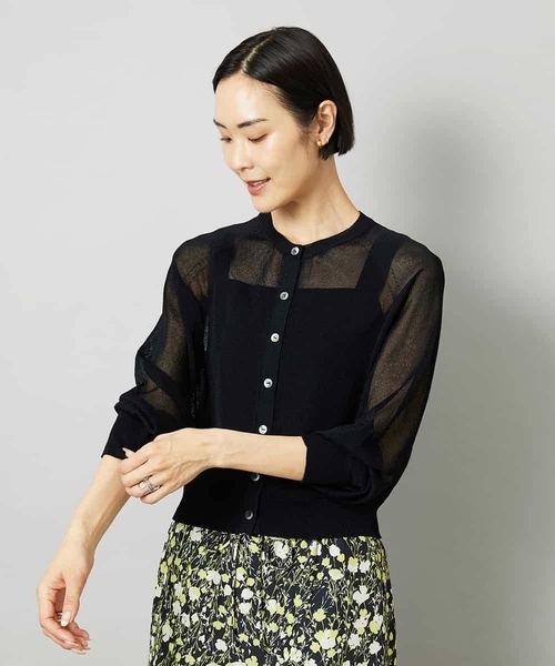 MICHEL KLEIN(ミッシェル・クラン)の「ホールガーメント®シアークルーネックカーディガン(その他アウター・レディース・ブルー/ブラック・38/40)」の6枚目の写真