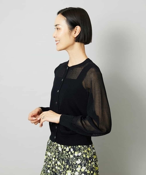 MICHEL KLEIN(ミッシェル・クラン)の「ホールガーメント®シアークルーネックカーディガン(その他アウター・レディース・ブルー/ブラック・38/40)」の8枚目の写真