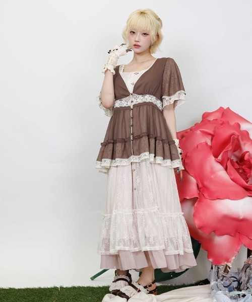 myu:loret(ミュウロレット)の「ミドル丈楊柳シフォンガウン(カーディガン/ボレロ・レディース・キナリ/ブラウン・FREE)」の2枚目の写真