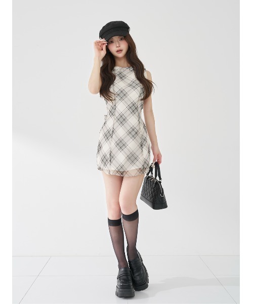 Darich（ダーリッチ）の「バックオープンシアーチェックミニワンピース（ワンピース・レディース・グレー/サックスブルー/ライラック・FREE/FL）」の16枚目の写真