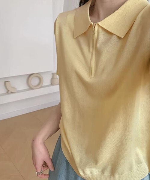 Miniministore(ミニミニストア)の「ハーフジップポロシャツ 半袖サマーニット(Tシャツ/カットソー・レディース・ホワイト/ワインレッド/ライトグレー/ネイビー/ライトイエロー/ダークグレー・FREE)」の22枚目の写真