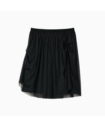 SHEER DRAPE BANDING SKIRT, BLACK
