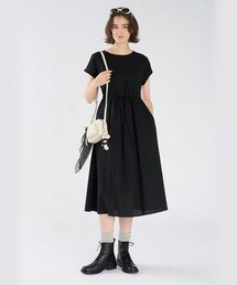 コットン ウエストリボン ショートスリーブ ワンピース