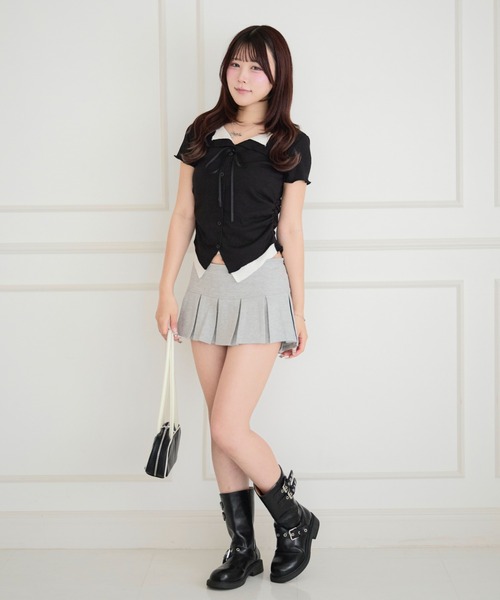ALLuRing ChaRm(アリュリングチャーム)の「Faux Layered Ribbed Cardigan / フェイクレイヤードリブカーディガン(シャツ/ブラウス・レディース・ピンク/ライトブルー/ブラック・FREE)」の11枚目の写真