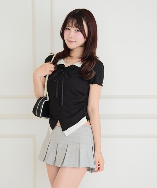ALLuRing ChaRm(アリュリングチャーム)の「Faux Layered Ribbed Cardigan / フェイクレイヤードリブカーディガン(シャツ/ブラウス・レディース・ピンク/ライトブルー/ブラック・FREE)」の6枚目の写真