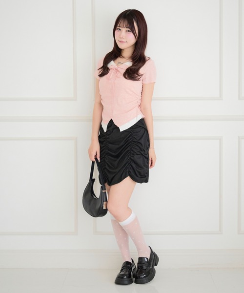 ALLuRing ChaRm(アリュリングチャーム)の「Faux Layered Ribbed Cardigan / フェイクレイヤードリブカーディガン(シャツ/ブラウス・レディース・ピンク/ライトブルー/ブラック・FREE)」の20枚目の写真