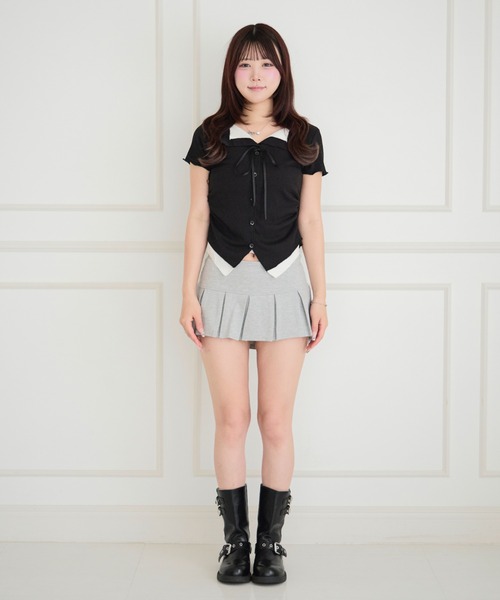 ALLuRing ChaRm(アリュリングチャーム)の「Faux Layered Ribbed Cardigan / フェイクレイヤードリブカーディガン(シャツ/ブラウス・レディース・ピンク/ライトブルー/ブラック・FREE)」の9枚目の写真