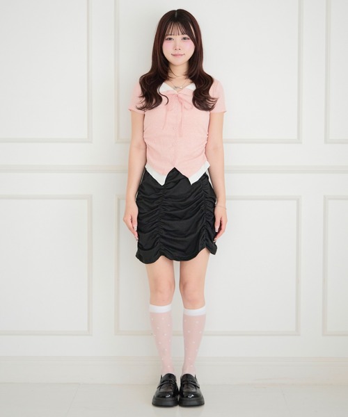 ALLuRing ChaRm(アリュリングチャーム)の「Faux Layered Ribbed Cardigan / フェイクレイヤードリブカーディガン(シャツ/ブラウス・レディース・ピンク/ライトブルー/ブラック・FREE)」の19枚目の写真