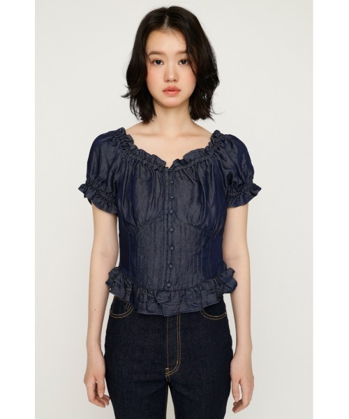 SLY(スライ)の「PUFF SLEEVES WOVEN TOPS パフスリーブスウーブントップス 夏服 秋服(シャツ/ブラウス・レディース・ライトブルー/ブラック/ブルー/アイボリー・FREE)」の6枚目の写真