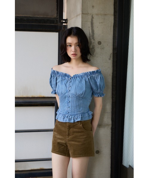 SLY(スライ)の「PUFF SLEEVES WOVEN TOPS パフスリーブスウーブントップス 夏服 秋服(シャツ/ブラウス・レディース・ライトブルー/ブラック/ブルー/アイボリー・FREE)」の7枚目の写真
