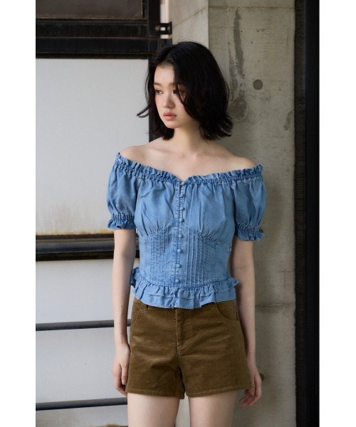 SLY(スライ)の「PUFF SLEEVES WOVEN TOPS パフスリーブスウーブントップス 夏服 秋服(シャツ/ブラウス・レディース・ライトブルー/ブラック/ブルー/アイボリー・FREE)」の8枚目の写真