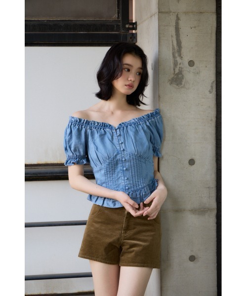 SLY(スライ)の「PUFF SLEEVES WOVEN TOPS パフスリーブスウーブントップス 夏服 秋服(シャツ/ブラウス・レディース・ライトブルー/ブラック/ブルー/アイボリー・FREE)」の9枚目の写真
