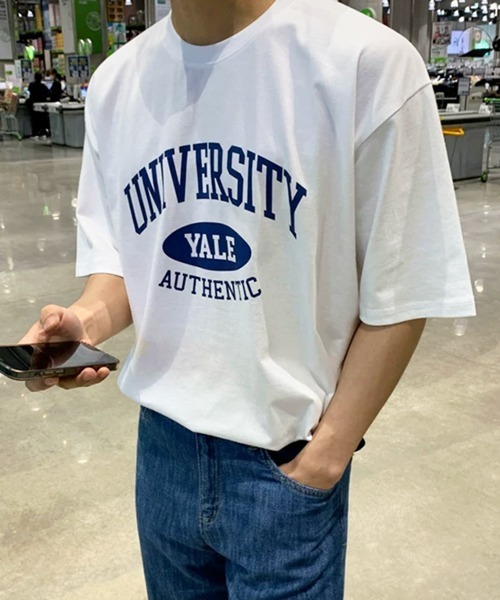NOWLE(ノウル)の「【NOWLE】アーチカレッジロゴ 半袖Tシャツ / レトロアメカジ オーバルグラフィック クラシックトップス(Tシャツ/カットソー・メンズ・ホワイト/ネイビー・MEDIUM/LARGE/X-LARGE)」の12枚目の写真