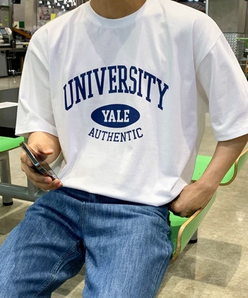 NOWLE(ノウル)の「【NOWLE】アーチカレッジロゴ 半袖Tシャツ / レトロアメカジ オーバルグラフィック クラシックトップス(Tシャツ/カットソー・メンズ・ホワイト/ネイビー・MEDIUM/LARGE/X-LARGE)」の15枚目の写真