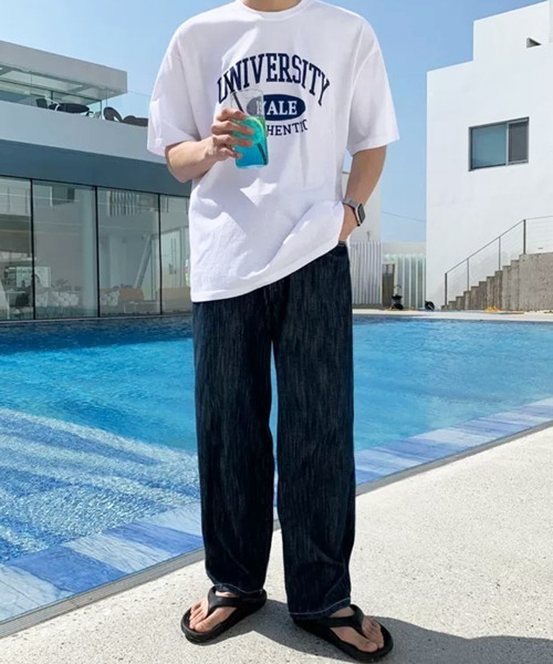 NOWLE(ノウル)の「【NOWLE】アーチカレッジロゴ 半袖Tシャツ / レトロアメカジ オーバルグラフィック クラシックトップス(Tシャツ/カットソー・メンズ・ホワイト/ネイビー・MEDIUM/LARGE/X-LARGE)」の3枚目の写真