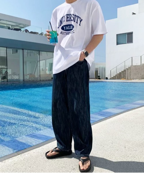 NOWLE(ノウル)の「【NOWLE】アーチカレッジロゴ 半袖Tシャツ / レトロアメカジ オーバルグラフィック クラシックトップス(Tシャツ/カットソー・メンズ・ホワイト/ネイビー・MEDIUM/LARGE/X-LARGE)」の4枚目の写真