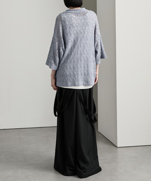 cussil（クシル）の「【cussil/クシル】 レース柄透かし編み半袖ニットポロシャツ（ポロシャツ・メンズ・ブルー/ブラック・S/M/L）」の22枚目の写真