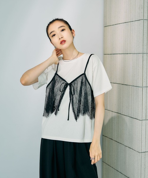 LEPSIM(レプシィム)の「2WAYレースキャミT 816421(Tシャツ/カットソー・レディース・オフホワイト/グレー/チャコールグレー/ブルー・FREE)」の2枚目の写真