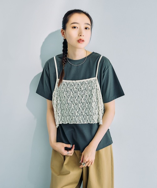 LEPSIM(レプシィム)の「2WAYレースキャミT 816421(Tシャツ/カットソー・レディース・オフホワイト/グレー/チャコールグレー/ブルー・FREE)」の3枚目の写真