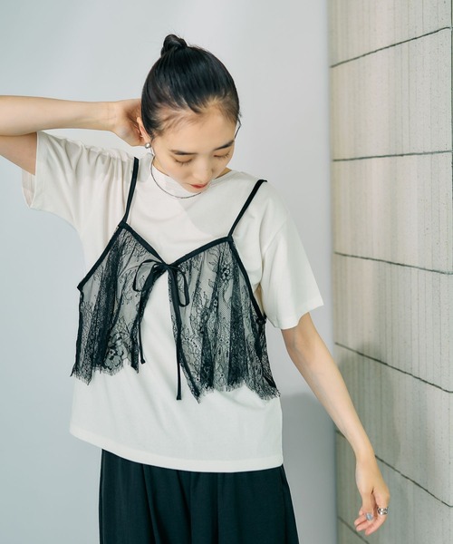 LEPSIM(レプシィム)の「2WAYレースキャミT 816421(Tシャツ/カットソー・レディース・オフホワイト/グレー/チャコールグレー/ブルー・FREE)」の6枚目の写真