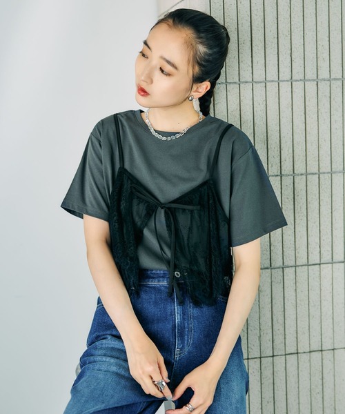 LEPSIM(レプシィム)の「2WAYレースキャミT 816421(Tシャツ/カットソー・レディース・オフホワイト/グレー/チャコールグレー/ブルー・FREE)」の17枚目の写真