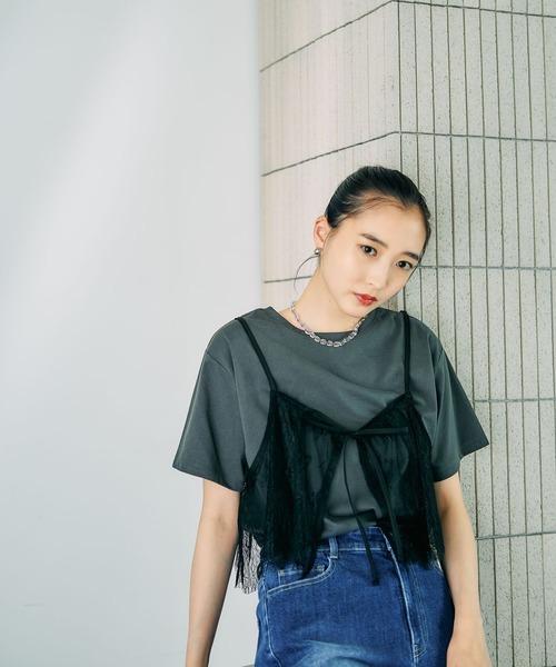 LEPSIM(レプシィム)の「2WAYレースキャミT 816421(Tシャツ/カットソー・レディース・オフホワイト/グレー/チャコールグレー/ブルー・FREE)」の18枚目の写真