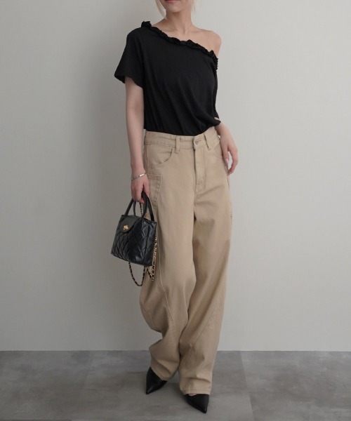 Rashik(ラシク)の「【Rashik】フリルネックワンショルTシャツ 半袖 カットソー オフショル(Tシャツ/カットソー・レディース・ホワイト/ブラック/グレー/ピンク・FREE)」の16枚目の写真