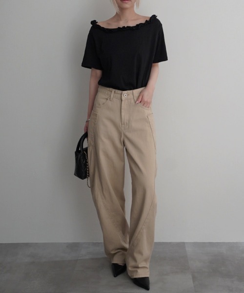 Rashik(ラシク)の「【Rashik】フリルネックワンショルTシャツ 半袖 カットソー オフショル(Tシャツ/カットソー・レディース・ホワイト/ブラック/グレー/ピンク・FREE)」の15枚目の写真