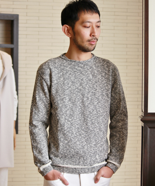 EDIFICE(エディフィス)の「◇7ゲージ コットンワッフルメランジニット(ニット/セーター・メンズ・ブラック/ブルー系その他/オレンジ/ベージュ・44/46/48)」の1枚目の写真