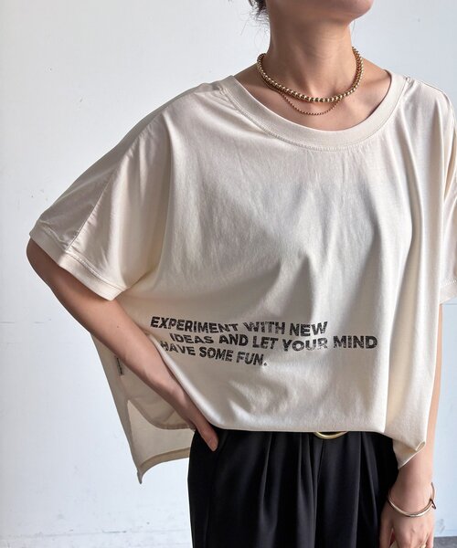 DouDou（ドゥドゥ）の「【WEB限定】2WAYポンチョロゴTEE（Tシャツ/カットソー・レディース・チャコールグレー/ダークブラウン/オフホワイト・FREE）」の12枚目の写真