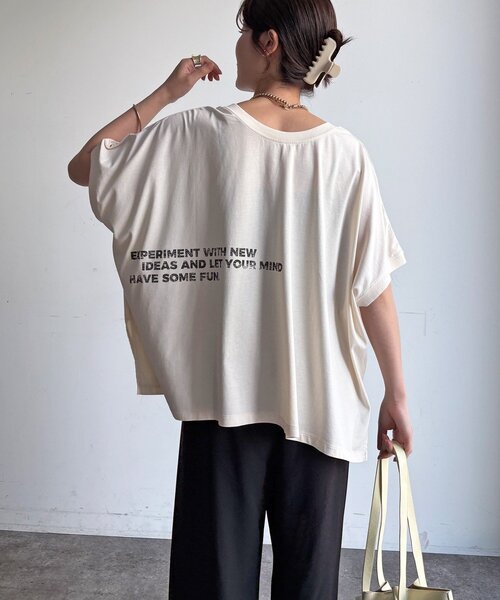 DouDou（ドゥドゥ）の「【WEB限定】2WAYポンチョロゴTEE（Tシャツ/カットソー・レディース・チャコールグレー/ダークブラウン/オフホワイト・FREE）」の15枚目の写真