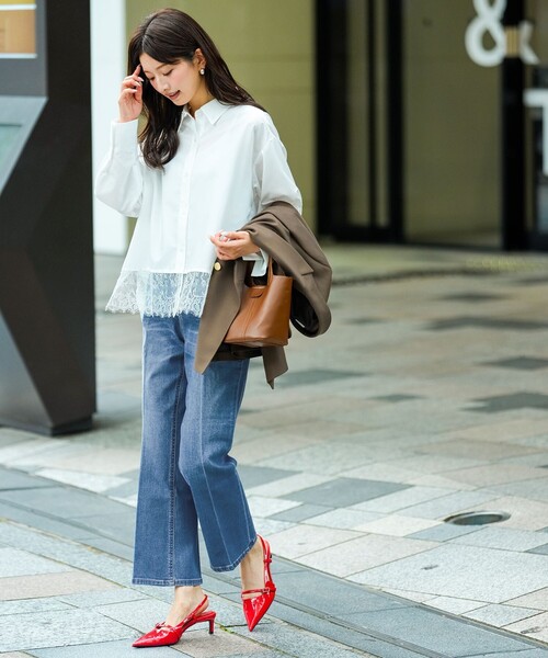 ANY SIS（エニィスィス）の「レースヘム シャツ（シャツ/ブラウス・レディース・ダークブラウン系1/ホワイト系/イエロー系・X-SMALL）」の5枚目の写真