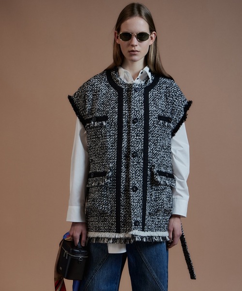MAISON SPECIAL(メゾンスペシャル)の「Belted Tweed Oversized Vest/ベルテッドツイードオーバージレ(その他アウター・レディース・ブラック/マルチ/ピンク・FREE)」の1枚目の写真