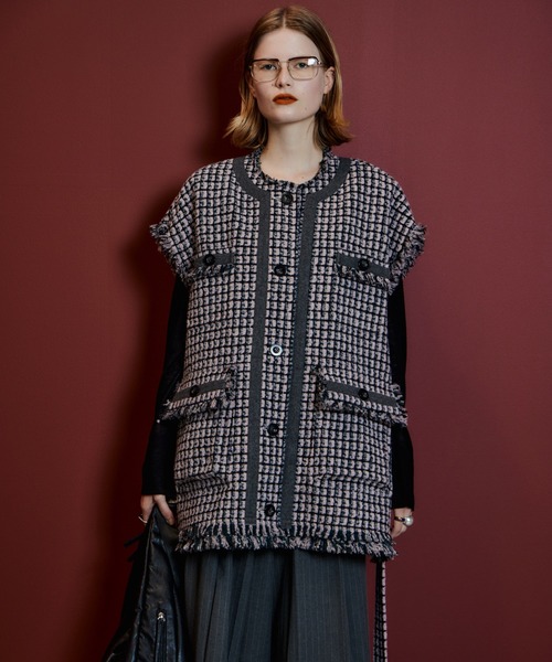 MAISON SPECIAL(メゾンスペシャル)の「Belted Tweed Oversized Vest/ベルテッドツイードオーバージレ(その他アウター・レディース・ブラック/マルチ/ピンク・FREE)」の7枚目の写真