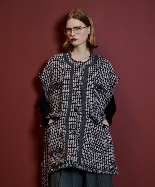 MAISON SPECIAL(メゾンスペシャル)の「Belted Tweed Oversized Vest/ベルテッドツイードオーバージレ(その他アウター・レディース・ブラック/マルチ/ピンク・FREE)」の8枚目の写真