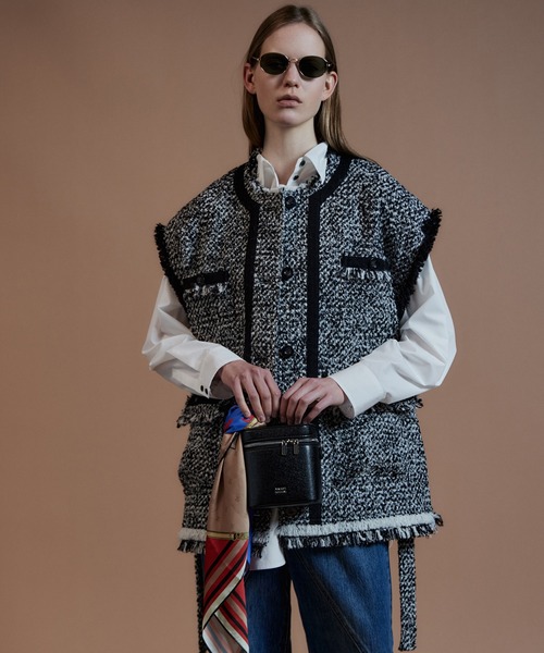 MAISON SPECIAL(メゾンスペシャル)の「Belted Tweed Oversized Vest/ベルテッドツイードオーバージレ(その他アウター・レディース・ブラック/マルチ/ピンク・FREE)」の9枚目の写真